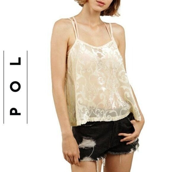 NWT POL Gorgeous Sheer Floral Velvet Burnout Camisole Top - Picture 1 of 5